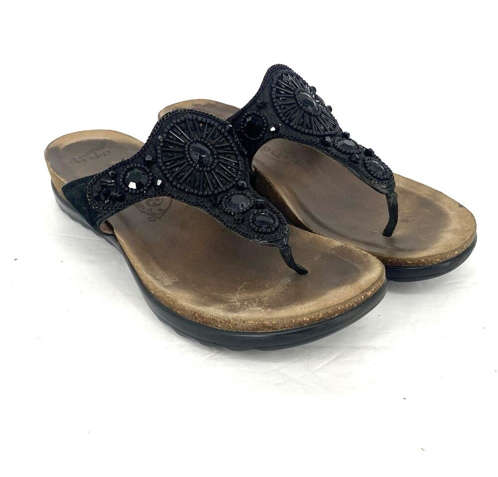 Dansko Pamela Sandals Womens 40 US 9.5 10 Black Leather Beaded Comfort Thong